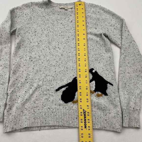 LOFT Penguin Sweater Womens Small Gray Crewneck Knit Pullover Speckled - Picture 5 of 8